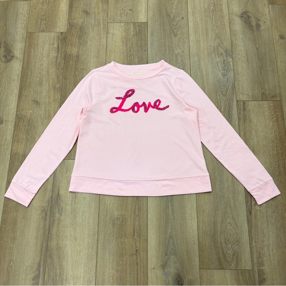 🌟LILLY PULITZER🌟 RAMI SWEATSHIRT LOVE BREAST CANCER PINK BLOSSOM SZ M - Picture 2 of 10